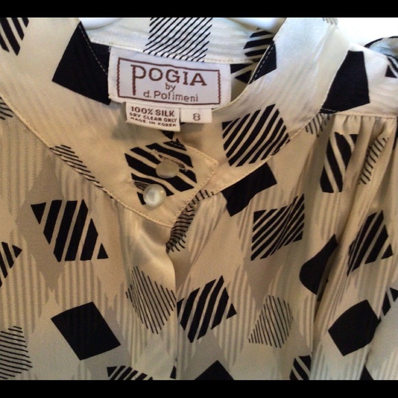 Pretty Black & Off-White Ladies Silk Blouse-Size 8 - Picture 3 of 3